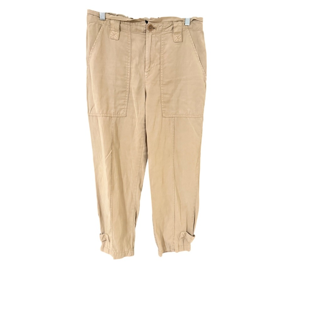 Banana Republic Women Khaki Lyocell Linen Utility Paperbag Pants Size 6 Tan